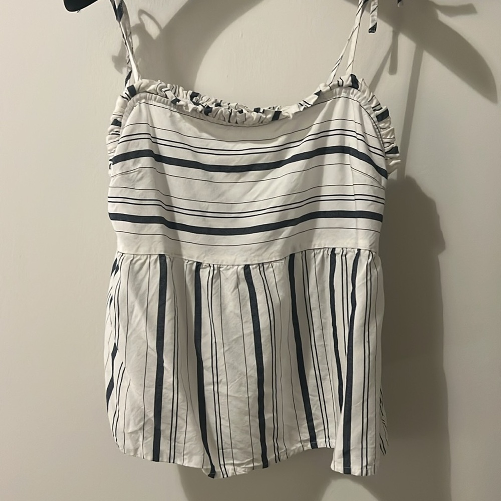 Cupcakes and Cashmere- White and Navy striped adjustable strap tank